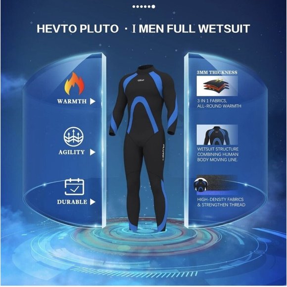 Wetsuit Hevto Men’s 3/2 mm Neoprene Suit Small Full Shorty Surfing Swimming Divi - Picture 6 of 7